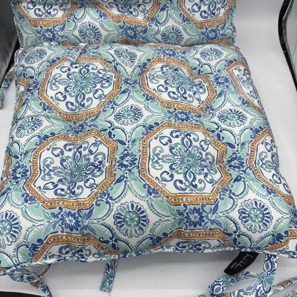 Nicole Miller Home Pillows Square Decor with Chair Ties 15"x15" Teal Set of 2 - Picture 7 of 11